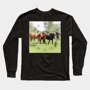 Three horses on pasture looking at camera Long Sleeve T-Shirt